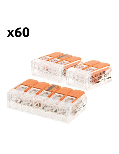 Panachage de 60 bornes de raccordement S221 COMPACT - 2/3/5 conducteurs avec leviers 4mm² - Orange - Wago