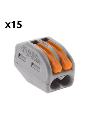Lot de 15 bornes automatiques à cliquet S222 - 2 entrées - fils rigides et souples 4mm² max - Orange - Wago