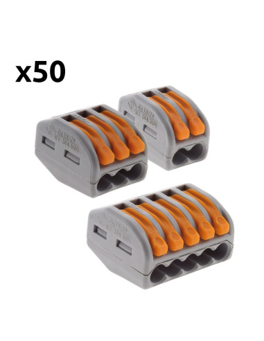 Panachage de 50 bornes automatiques à cliquet S222 - 2/3/5 entrées - fils rigides et souples 4mm² max - Orange - Wago