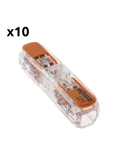Lot de 10 bornes à leviers IN LINE S221 - Conducteurs 0.2 à 4mm² max - Orange - Wago