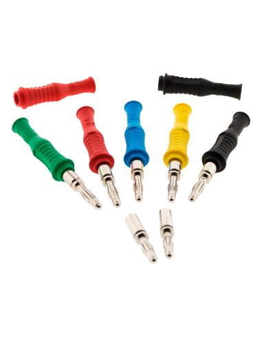 Lot de 7 connecteurs males souples Ø4mm 36A: 2 rouges + 2 noires + 1 Bleu + 1 jaune + 1 vert - Zenitech