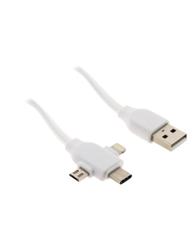 Câble USB universel avec triple sortie USB-C, Micro USB et Lightning pour iPhone / iPad