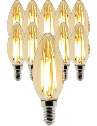 Lot de 10  ampoules Déco filament LED ambrée Flamme 4W E14 400lm 2500K