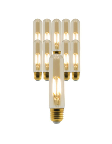 Lot de 10  ampoules Déco filament LED ambrée Tube 4W E27 400lm 2500K