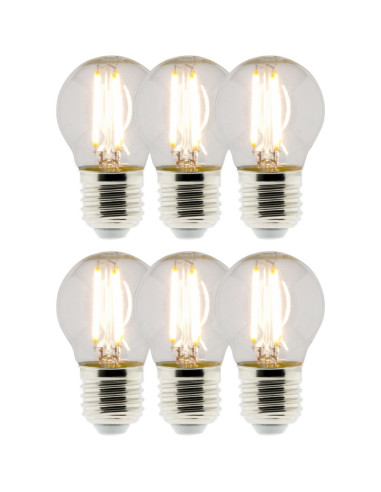 Lot de 6 Ampoules Déco filament LED Sphérique 4W E27 470lm 2700K