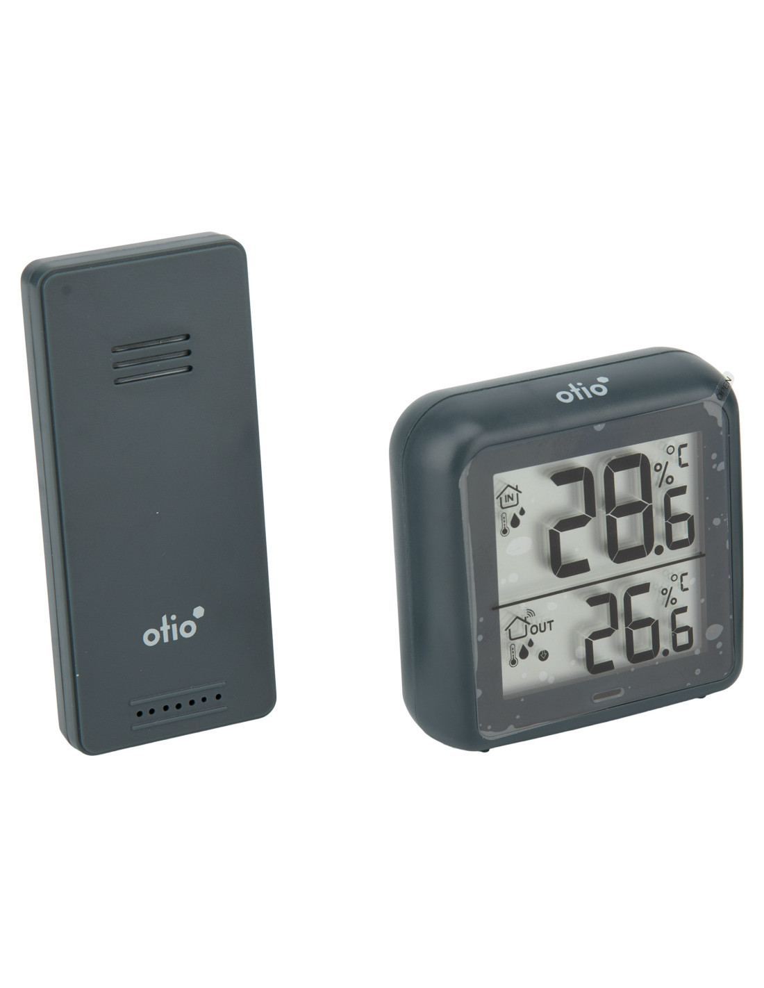 Thermomètre – hygromètre avec capteur sans fil gris anthracite - Otio