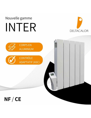 Radiateur électrique 900W - Inertie fluide - Fonction ASC - Programmable -  Blanc - Inter DeltaCalor