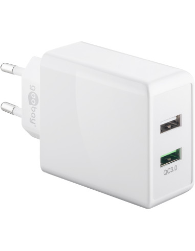 Double chargeur rapide USB QC3.0 28W Blanc