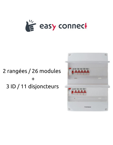 Coffret électrique pré-équipé - 2 rangées - 26 modules - 3 ID/11  disjoncteurs - EasyConnect - Thomson