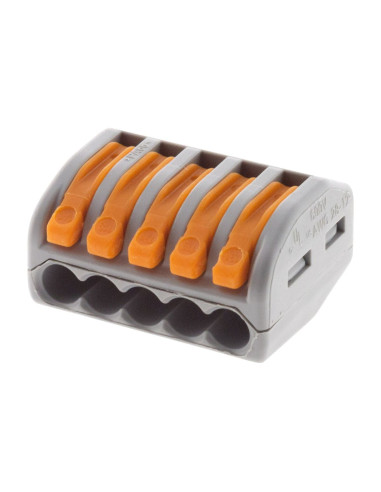 Borne automatique à cliquet S222 - Connexion rapide à leviers - 5 entrées  - fils rigides et souples 4mm² max - Orange - Wago